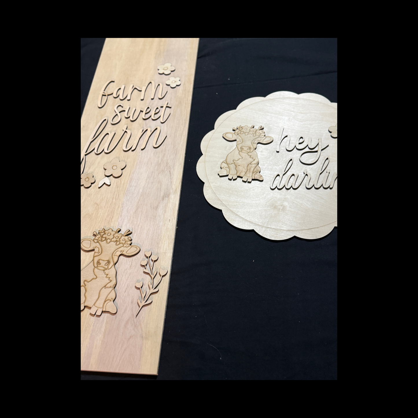 Cow Shabby Farmhouse Porch Leaner & Door Hanger DIY Blank Set Farm Sweet Farm