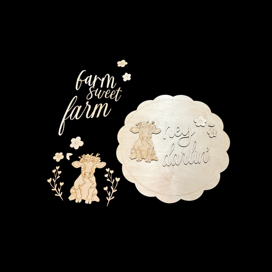 Cow Shabby Farmhouse Porch Leaner & Door Hanger DIY Blank Set Farm Sweet Farm