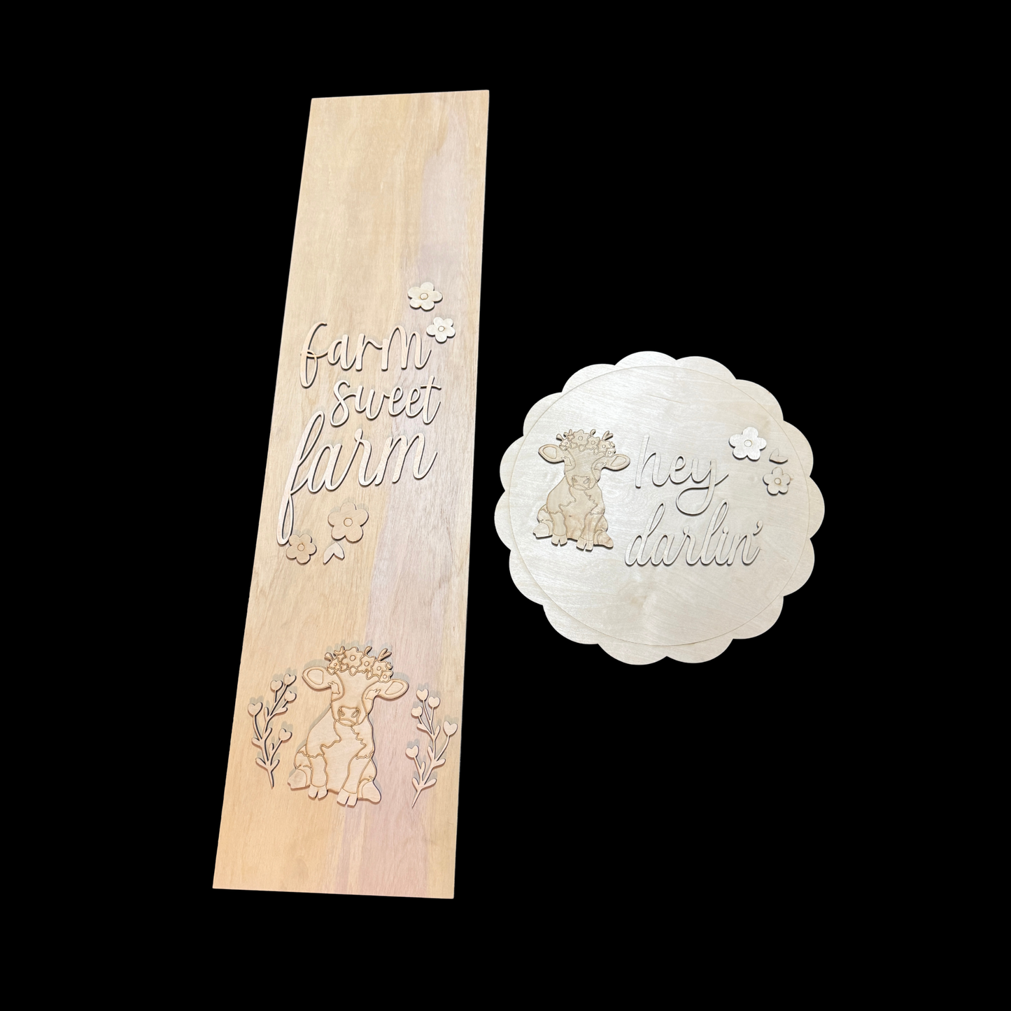 Cow Shabby Farmhouse Porch Leaner & Door Hanger DIY Blank Set Farm Sweet Farm