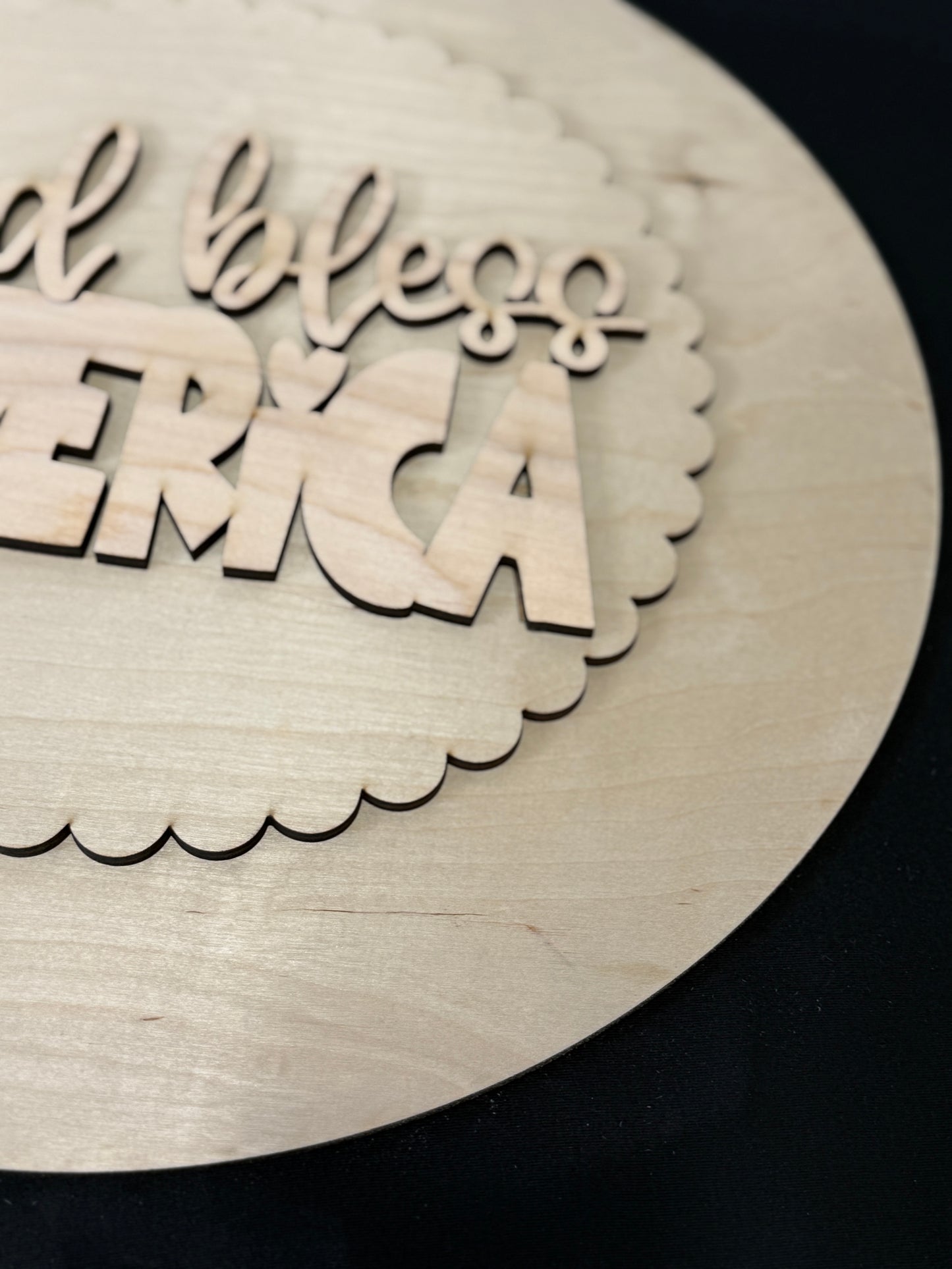 God Bless America Door Hanger DIY Kit | Patriotic Wood Blank with 3D Words | Faith Based Craft Kit | Scalloped Round Sign