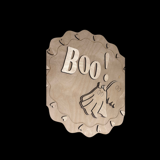DIY Halloween Hey Boo Happy Halloween Porch Leaner Wood Cutout Set – Layered Boy Girl Ghost Porch Decor Wood Blanks