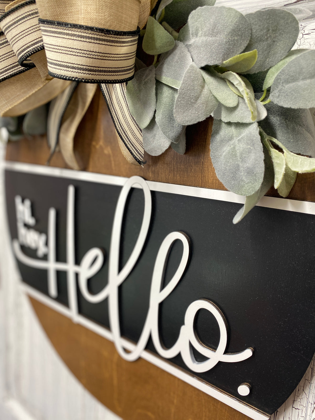 Wooden Front Door Hanger, Hi Hey Hello Wreath, Housewarming Gift for New Homeowners
