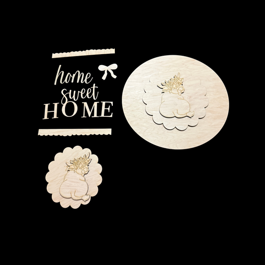 Highland Cow Shabby Farmhouse Porch Leaner & Scallop Edge Door Hanger DIY Blank Set Farm Sweet Farm