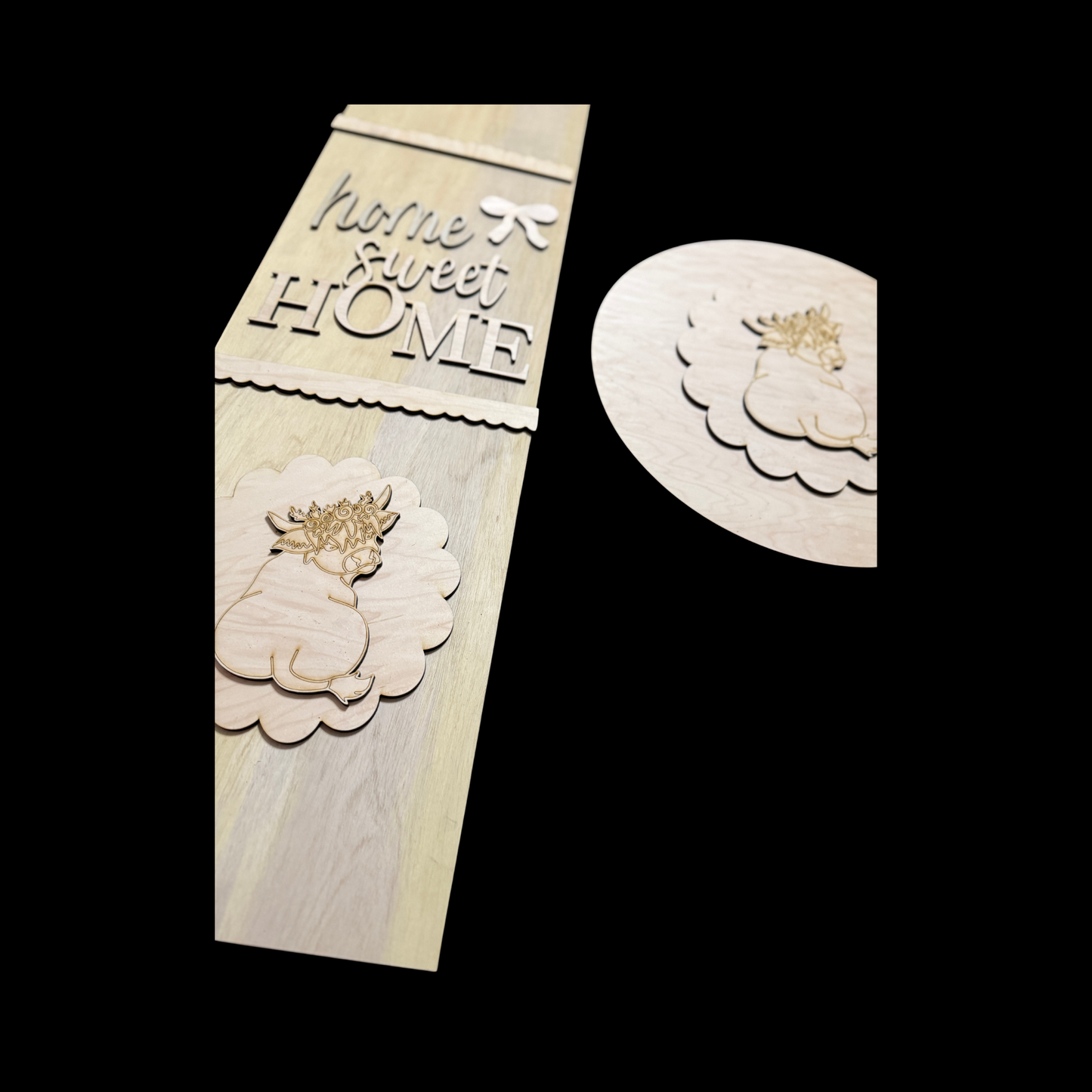 Highland Cow Shabby Farmhouse Porch Leaner & Scallop Edge Door Hanger DIY Blank Set Farm Sweet Farm