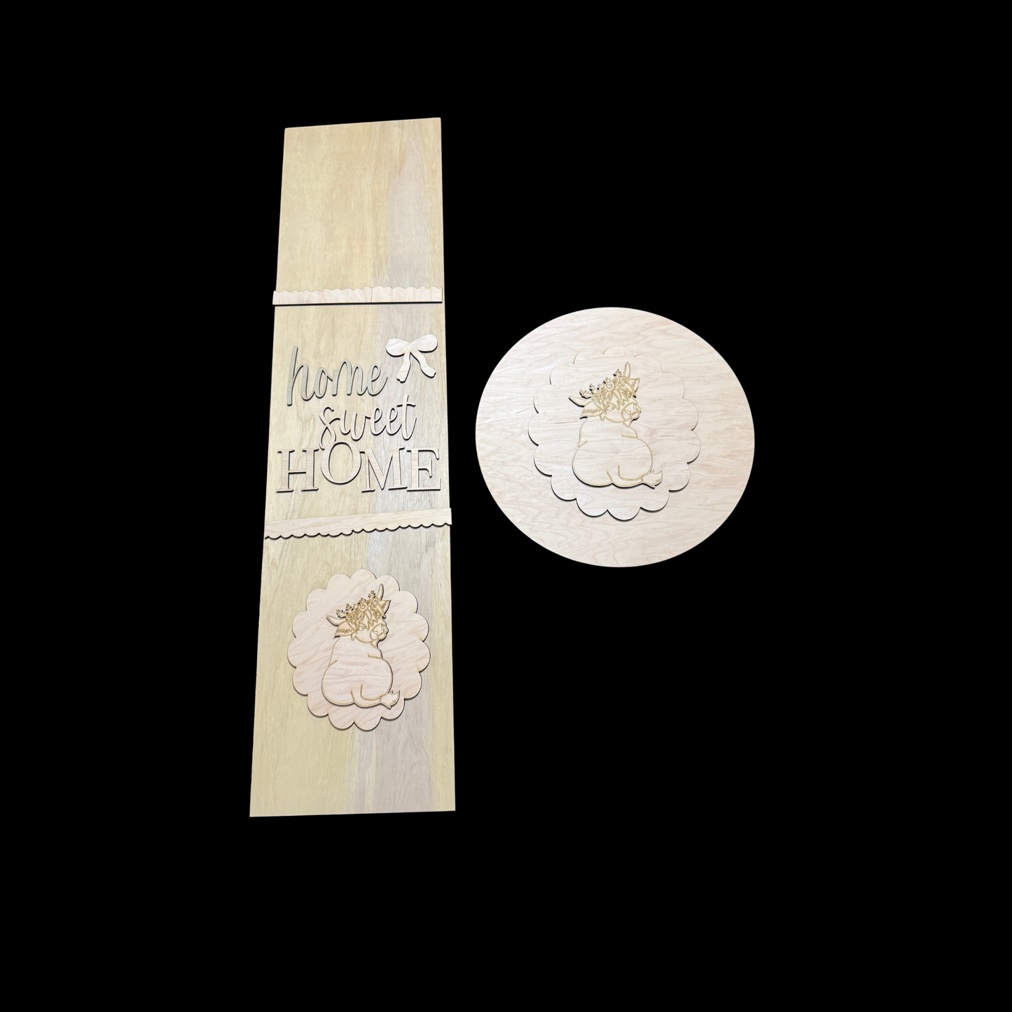 Highland Cow Shabby Farmhouse Porch Leaner & Scallop Edge Door Hanger DIY Blank Set Farm Sweet Farm