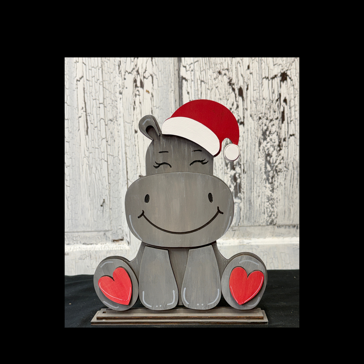 Santa Hippo Wooden Shelf Sitter | Painted or DIY Wood Blank