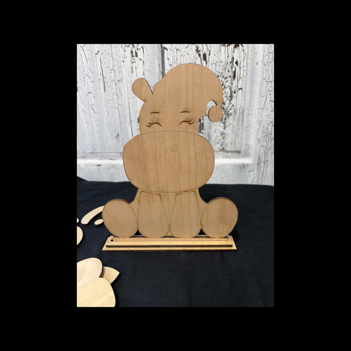 Santa Hippo Wooden Shelf Sitter | Painted or DIY Wood Blank