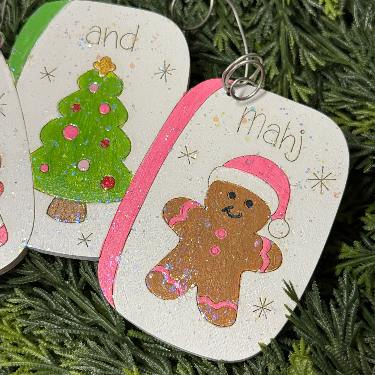 Mahjong Christmas Ornaments – Wooden Handpainted Handmade Oversized Holiday Decor