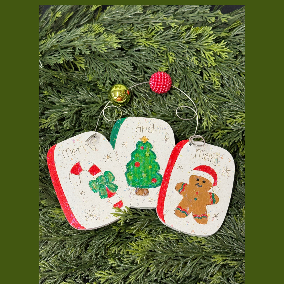 Mahjong Christmas Ornaments – Wooden Handpainted Handmade Oversized Holiday Decor