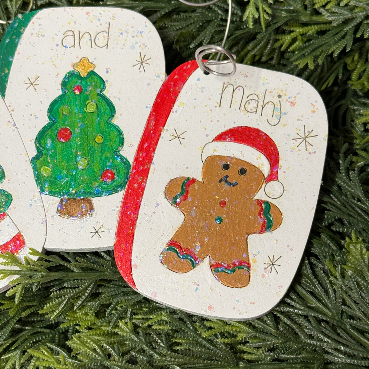 Mahjong Christmas Ornaments – Wooden Handpainted Handmade Oversized Holiday Decor