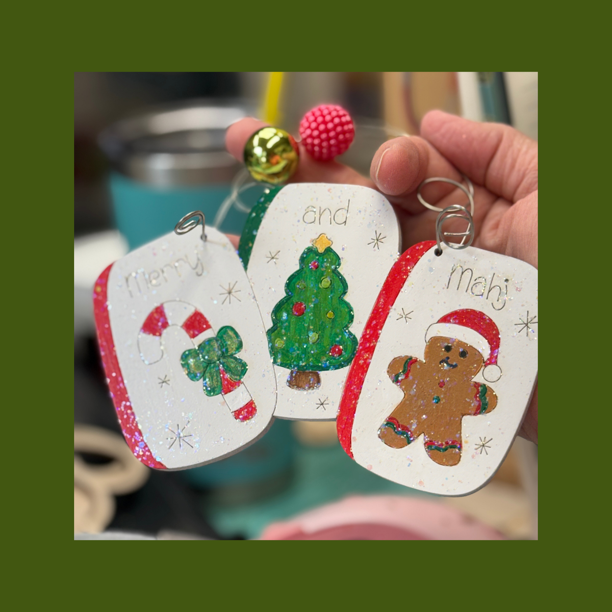 Mahjong Christmas Ornaments – Wooden Handpainted Handmade Oversized Holiday Decor