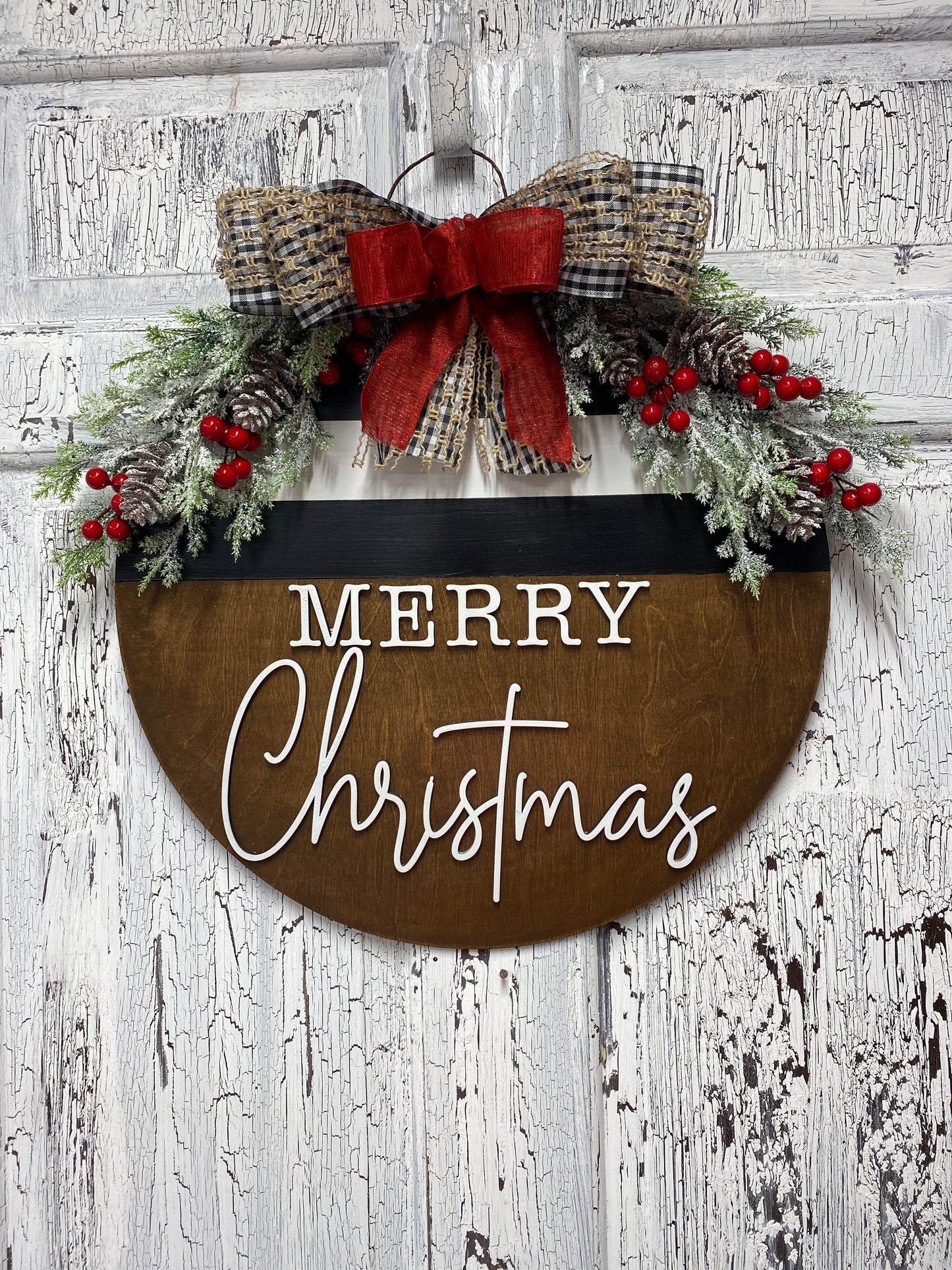 Merry ChrisTmas Door Hanger Painted Ready to Hang / Laser Cut Blank for DIY Project
