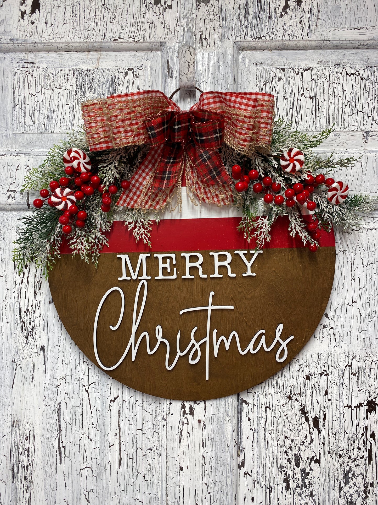 Merry ChrisTmas Door Hanger Painted Ready to Hang / Laser Cut Blank for DIY Project