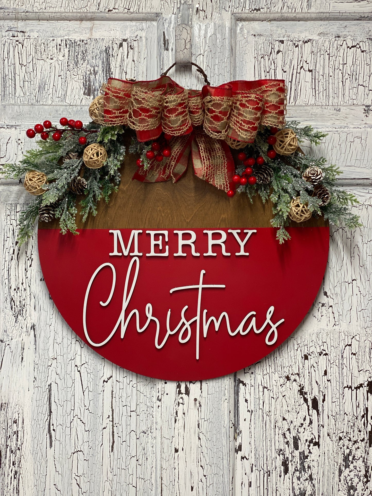 Merry ChrisTmas Door Hanger Painted Ready to Hang / Laser Cut Blank for DIY Project