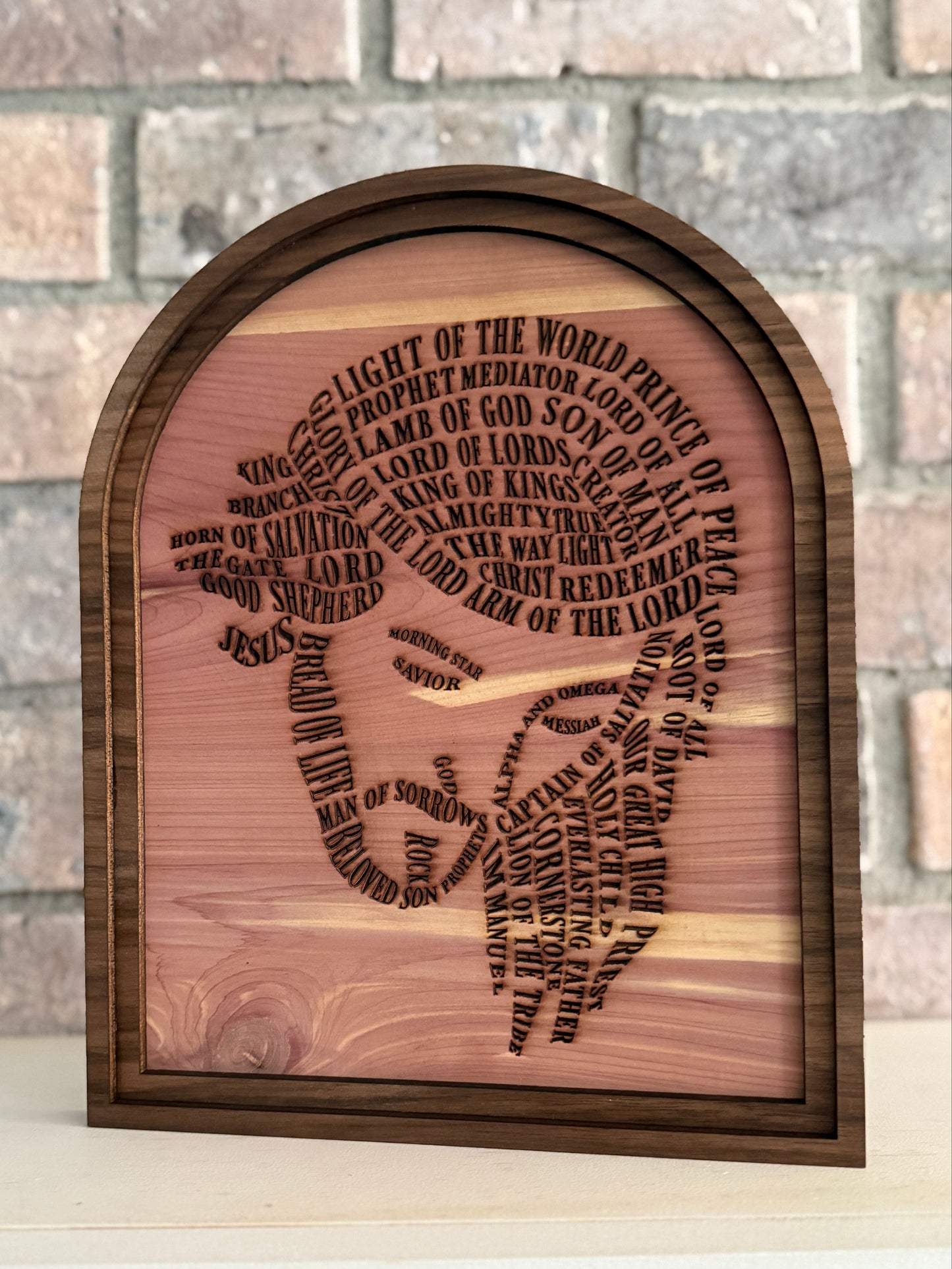 Names of Jesus Wood Wall Art | Christian Cedar Sign | Engraved Jesus Portrait | Faith Home Decor