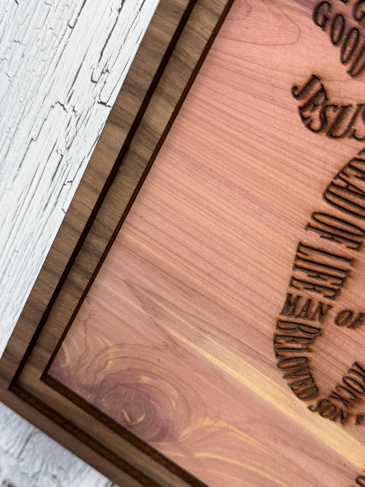 Names of Jesus Wood Wall Art | Christian Cedar Sign | Engraved Jesus Portrait | Faith Home Decor