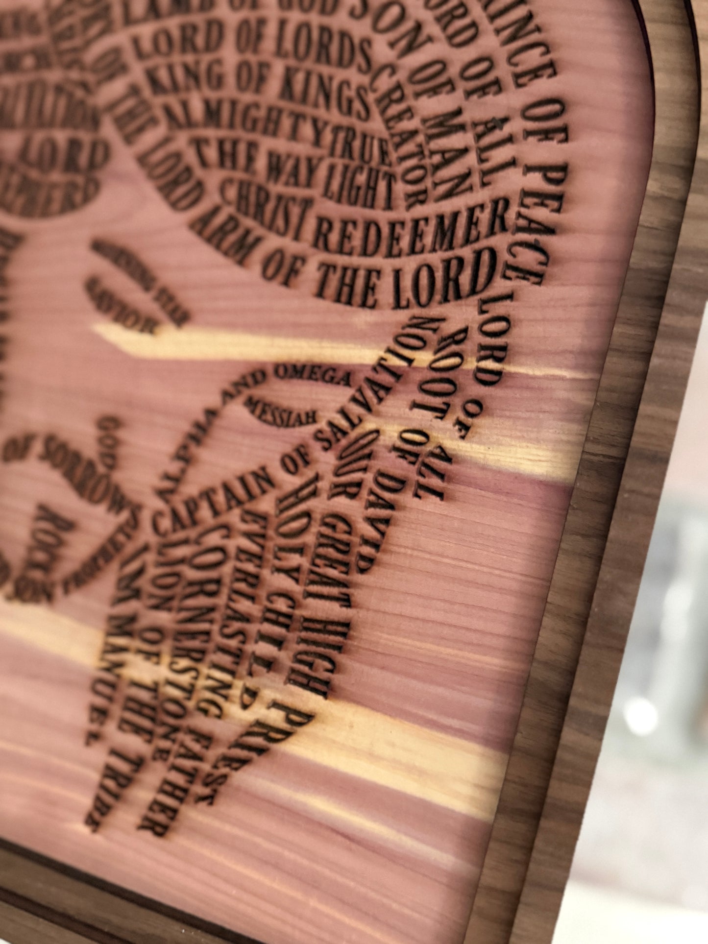Names of Jesus Wood Wall Art | Christian Cedar Sign | Engraved Jesus Portrait | Faith Home Decor