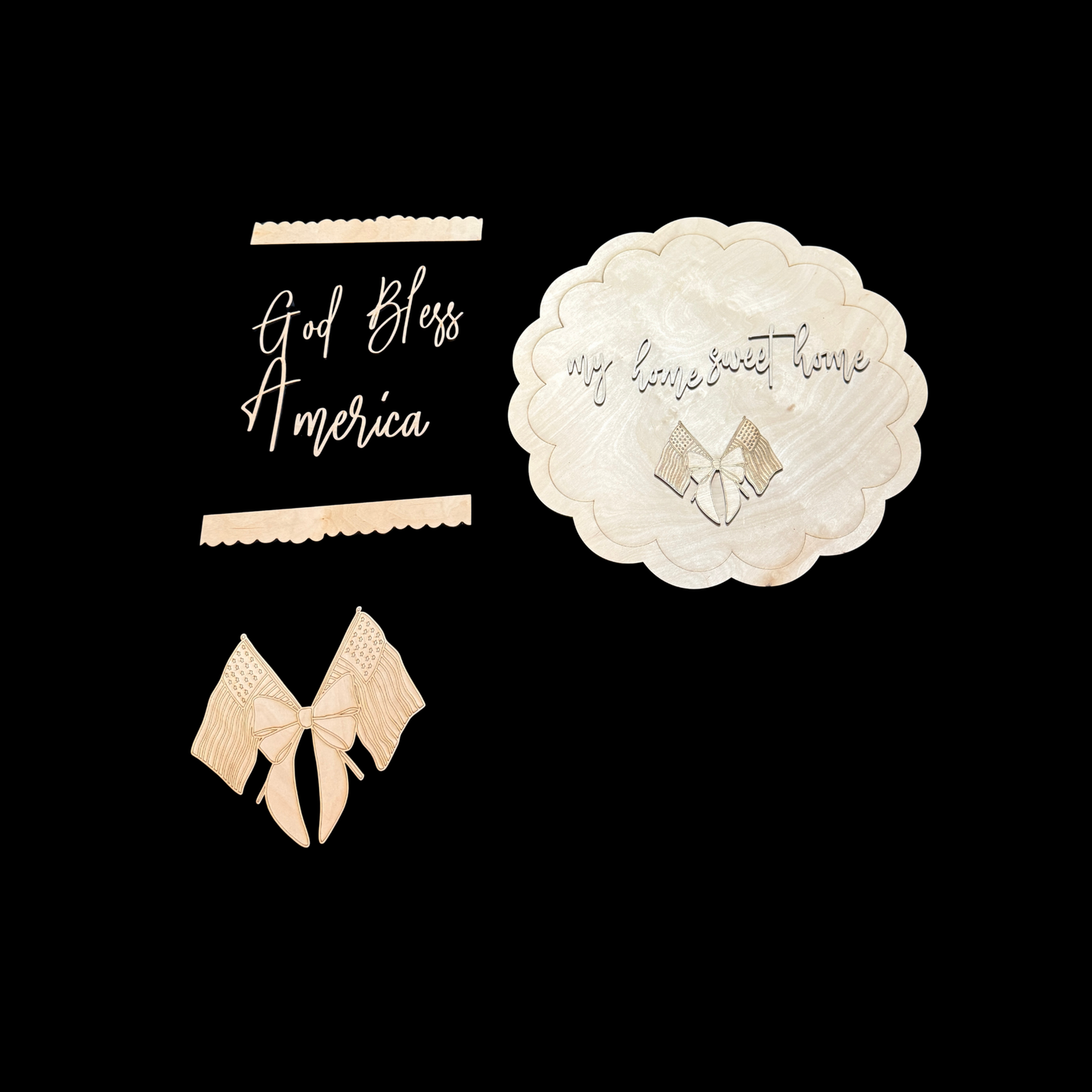 Patriotic Porch Leaner and Door Hanger Cutout Set – God Bless America & My Home Sweet Home Flag Detail