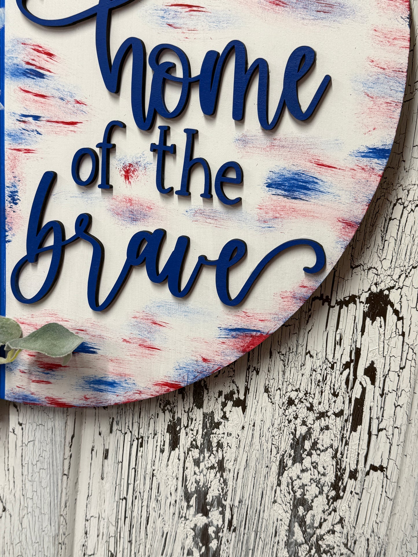 Home of the Brave Patriotic Door Hanger – Handmade Americana Front Door Decor