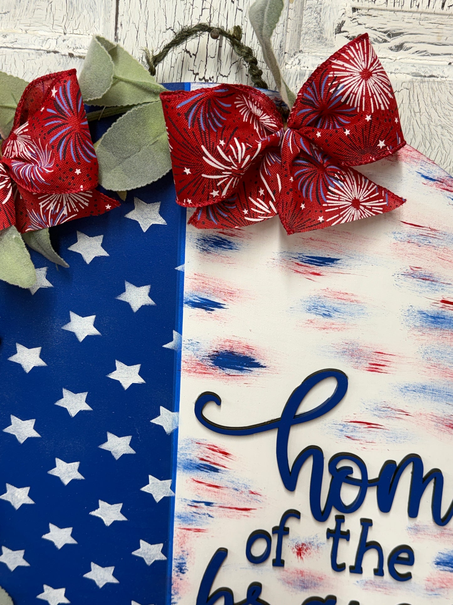 Home of the Brave Patriotic Door Hanger – Handmade Americana Front Door Decor