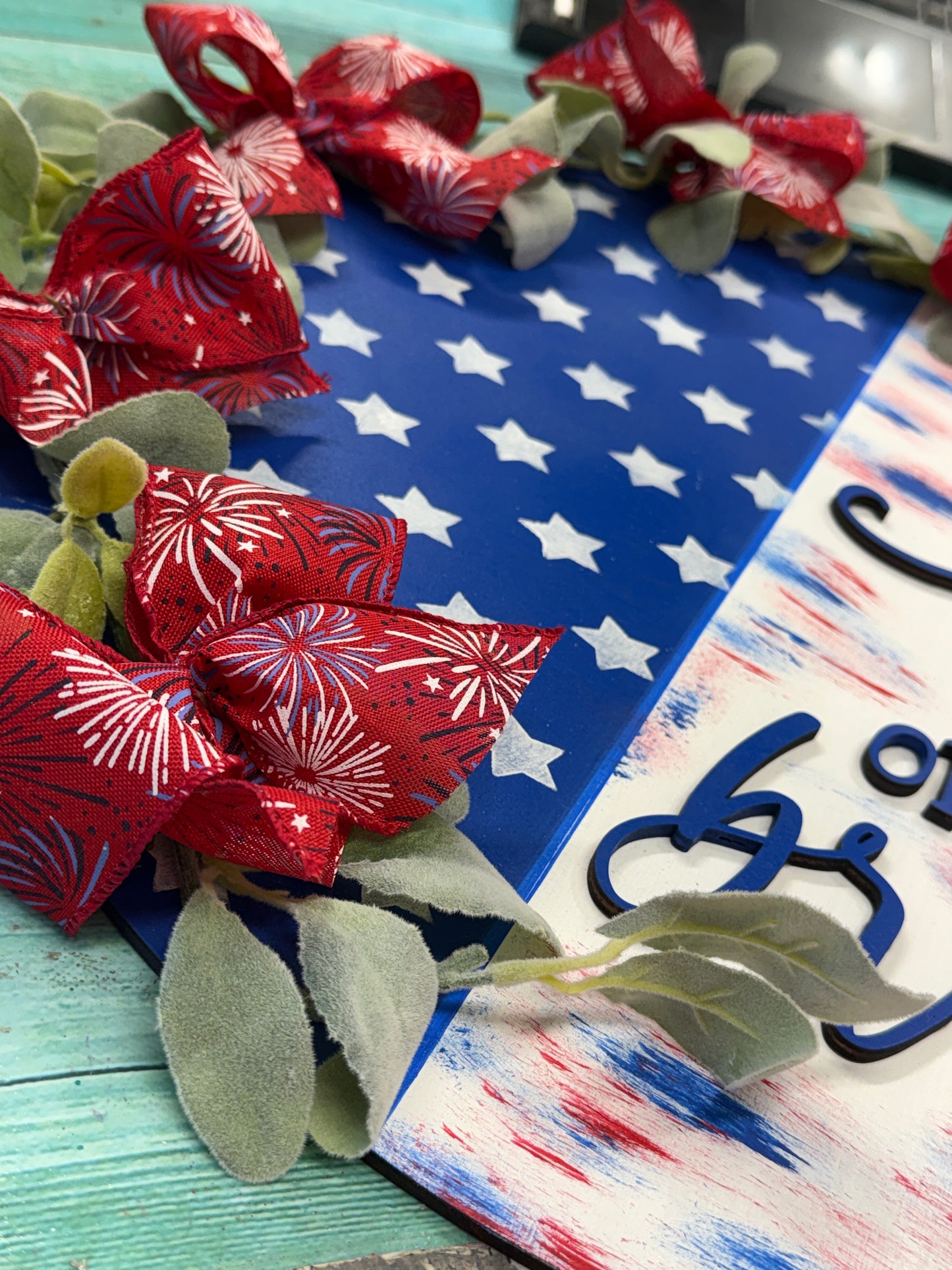 Home of the Brave Patriotic Door Hanger – Handmade Americana Front Door Decor