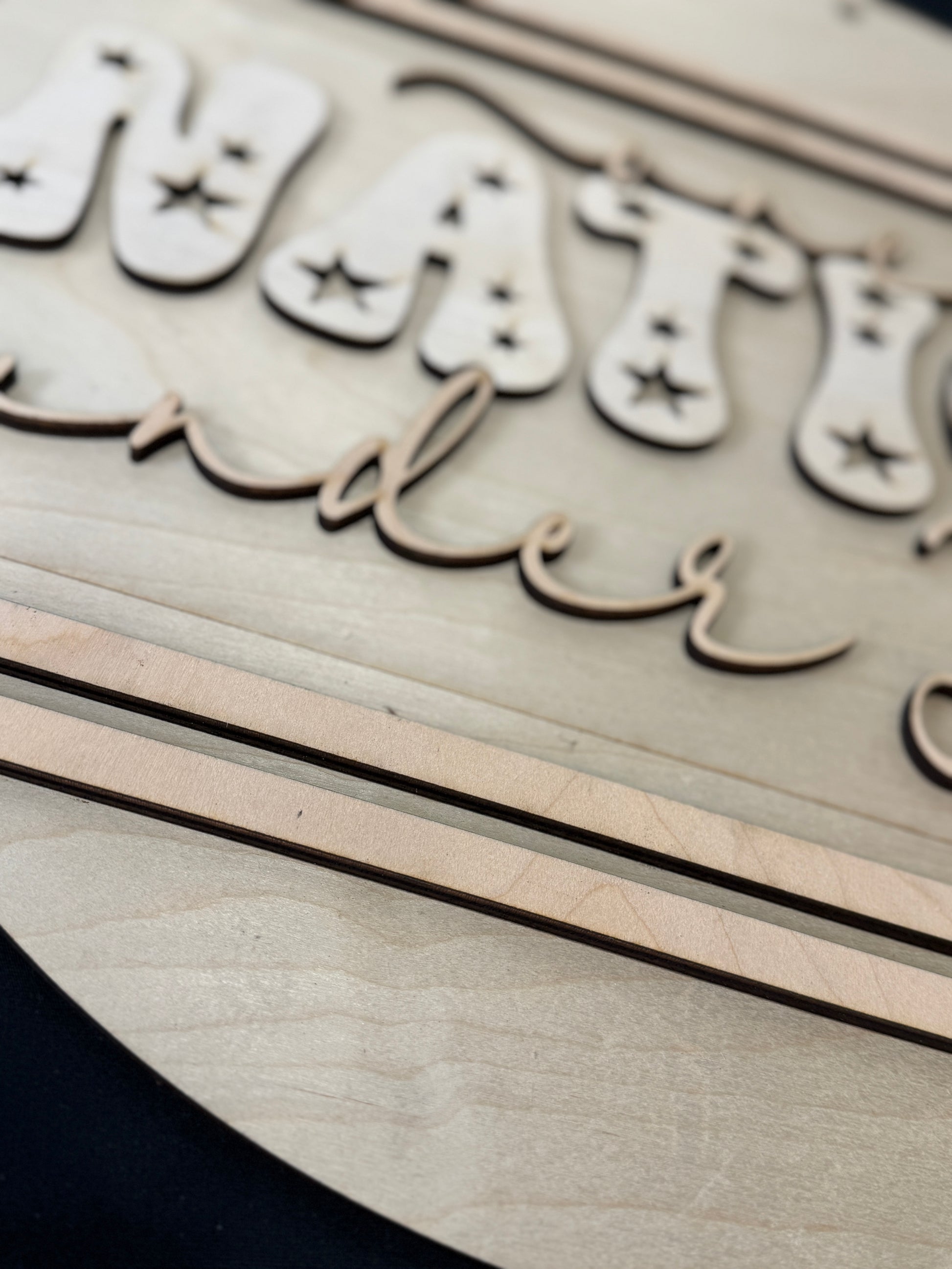 up close of blank round Wooden decorative sign with cut-out one nation under God