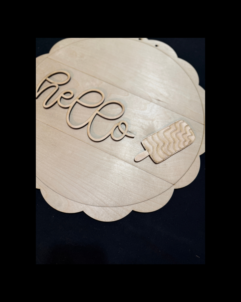 DIY Porch Leaner & Door Hanger Wood Cutout Set – Hello Scallop Edge Round Home Sweet Home Coquette Bow Popsicles