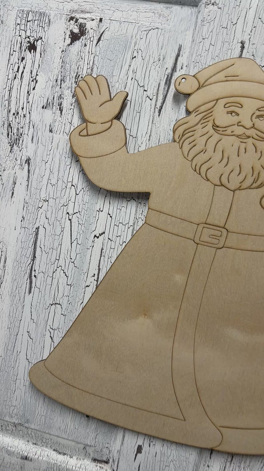 Unfinished Santa Claus Cutout – DIY Craft Shape for Painting, Wreaths, Holiday Decorations  and Door Hangers