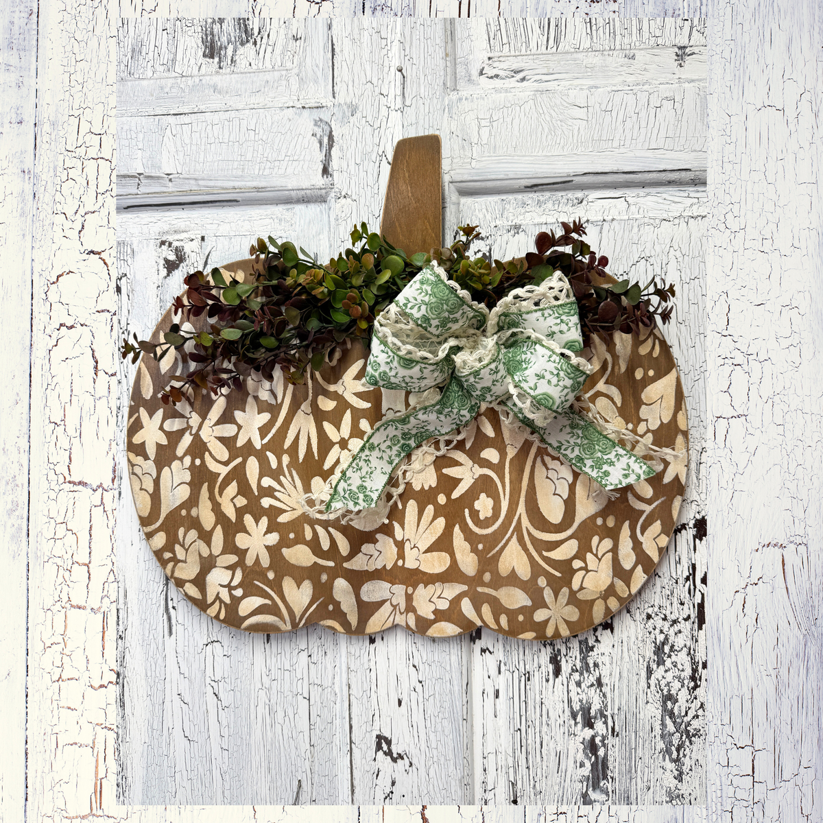 Pumpkin Floral Door Hanger / Hello Greeting Welcome Sign