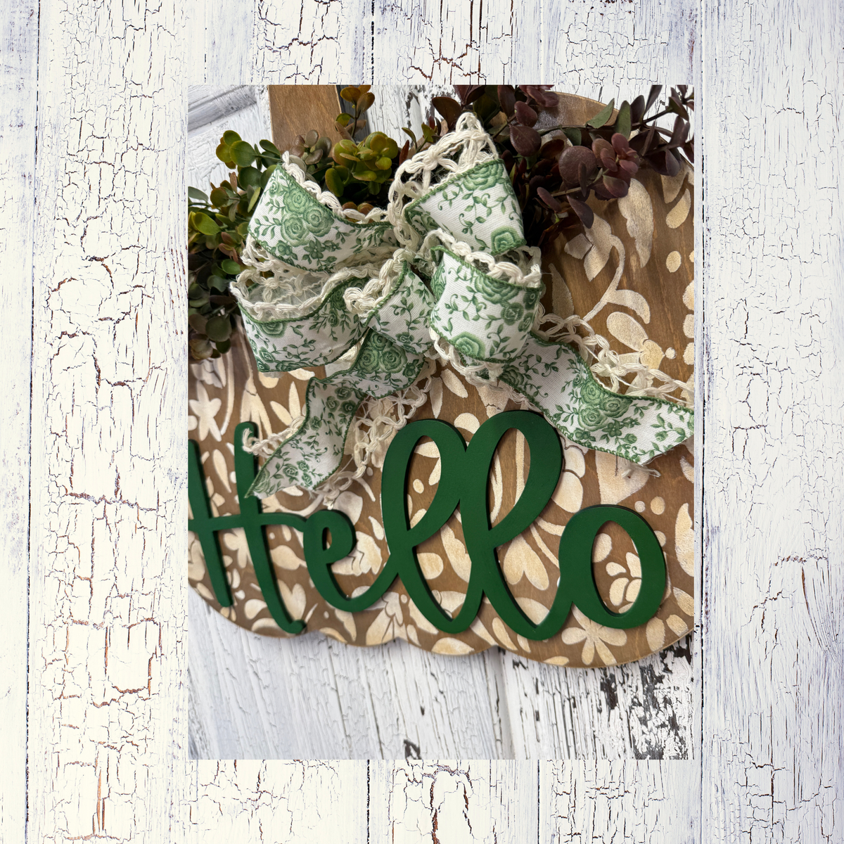 Pumpkin Floral Door Hanger / Hello Greeting Welcome Sign