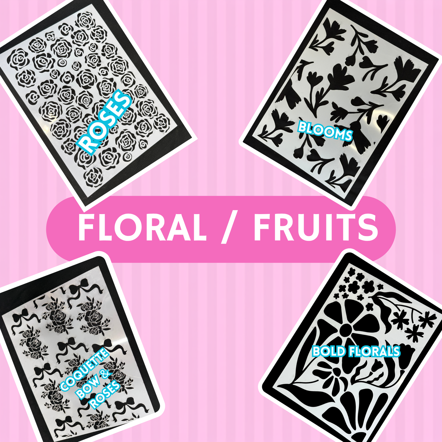 Floral / Fruit Designs Laser Cut Mylar Stencil – Reusable Stencil for Walls, Wood Signs & Furniture | Boho, Floral, Check & Harlequin Patterns | 11.5 x16 (Copy)