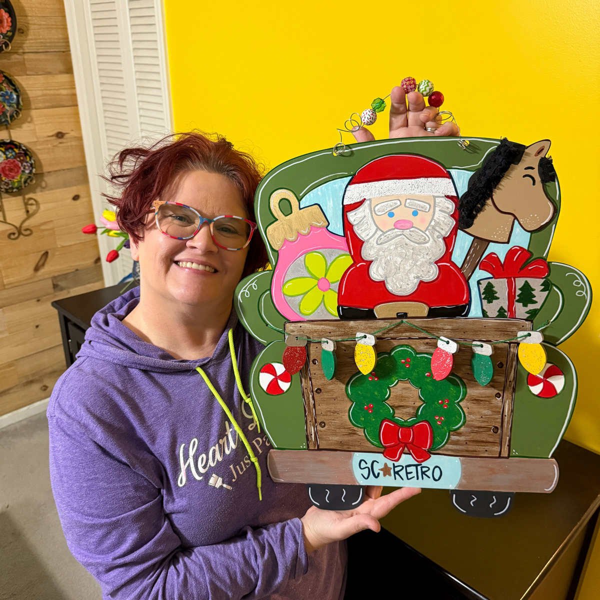 Vintage Christmas Truck Door Hanger with Santa