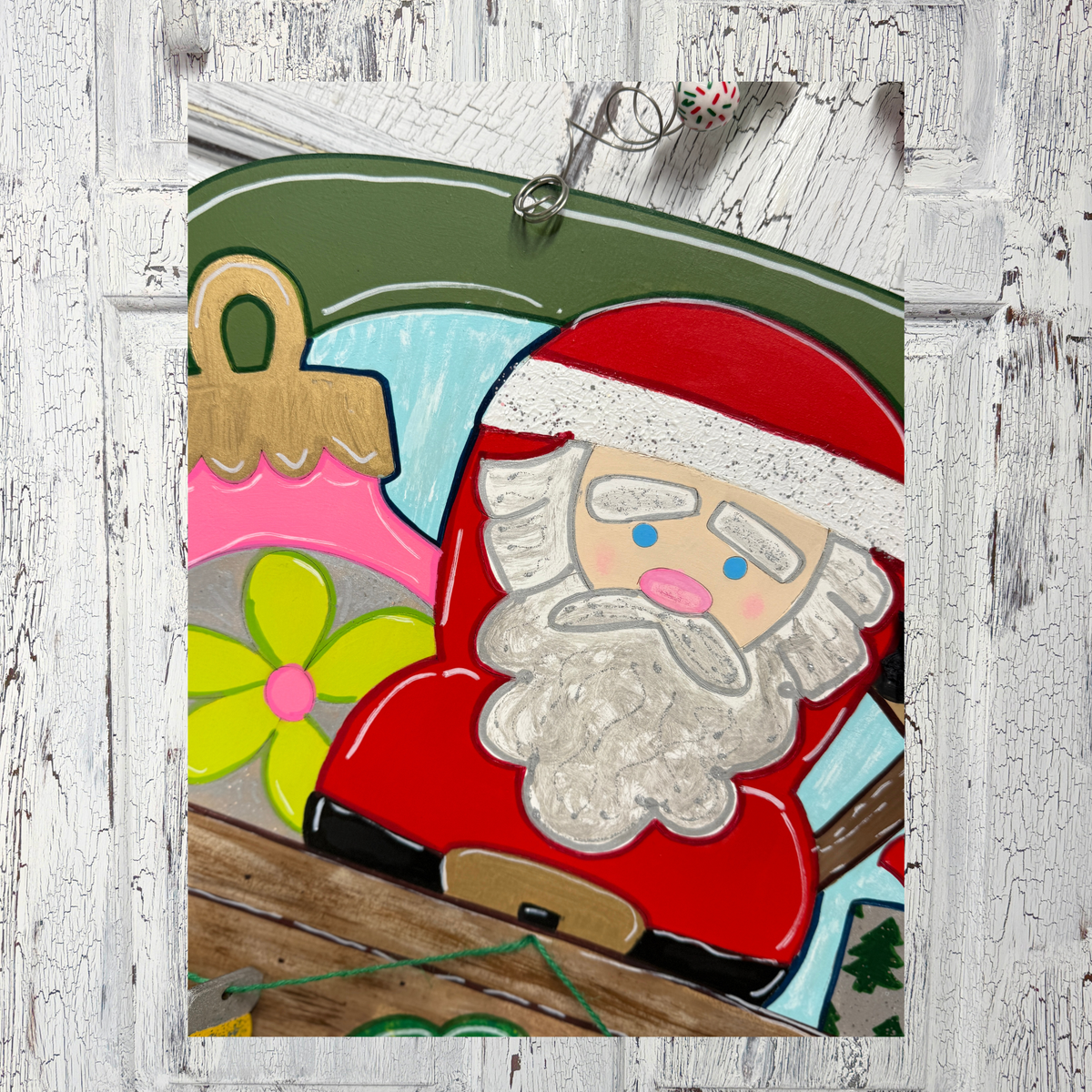Vintage Christmas Truck Door Hanger with Santa