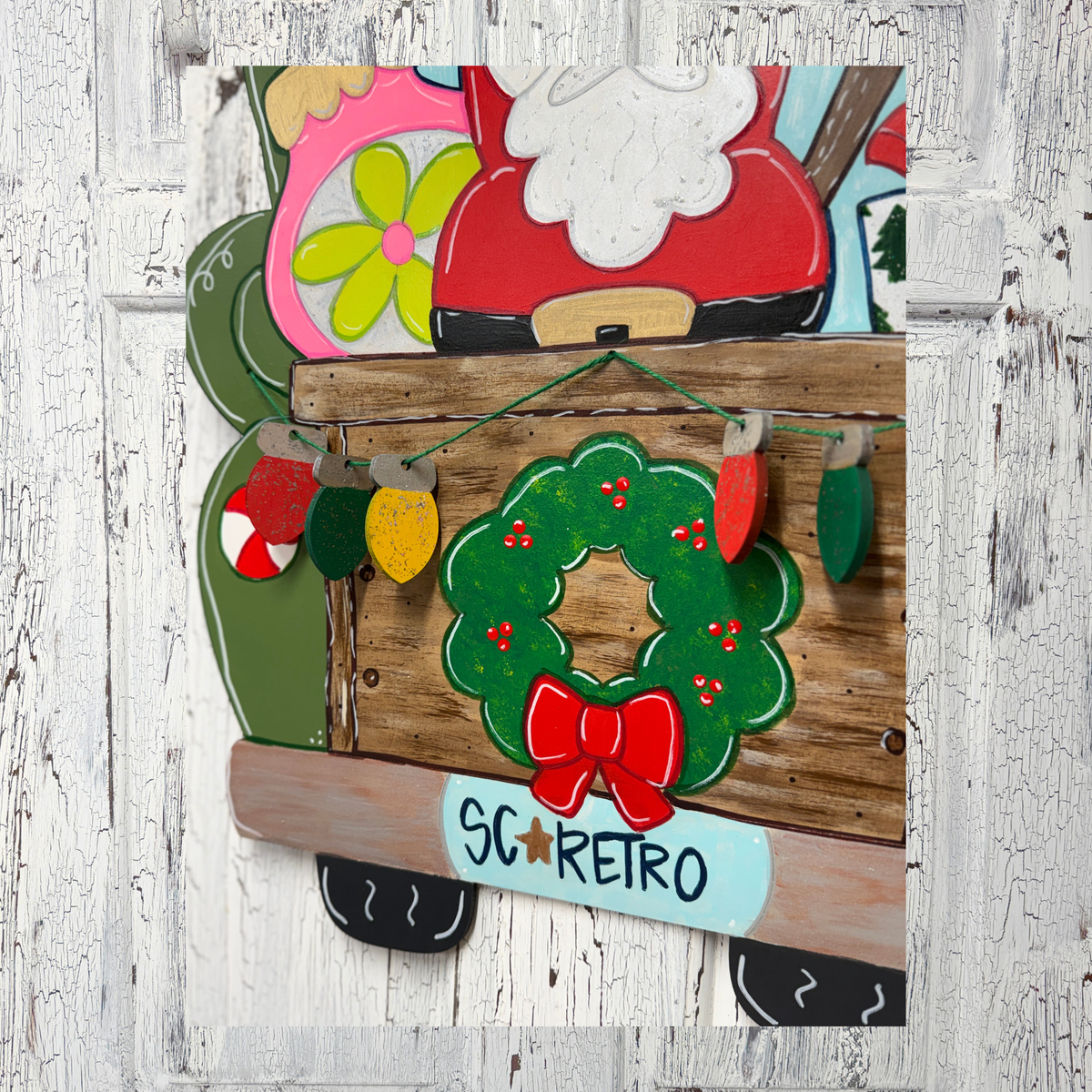 Vintage Christmas Truck Door Hanger with Santa