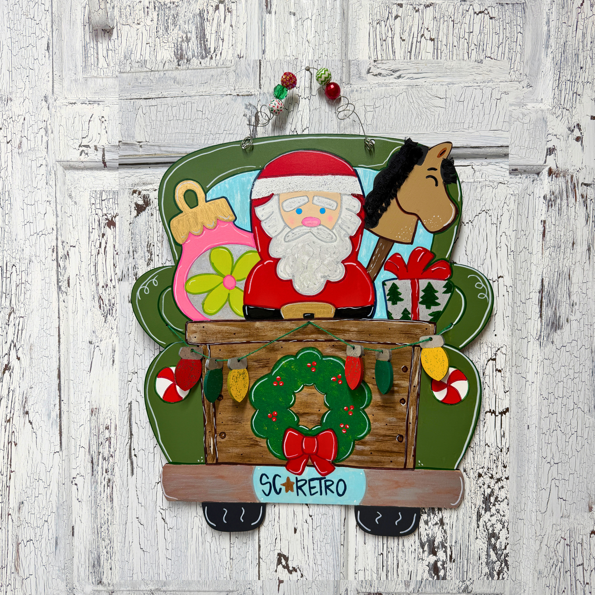 Vintage Christmas Truck Door Hanger with Santa