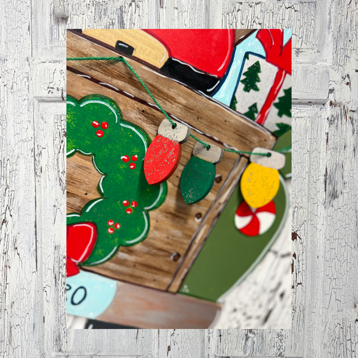 Vintage Christmas Truck Door Hanger with Santa
