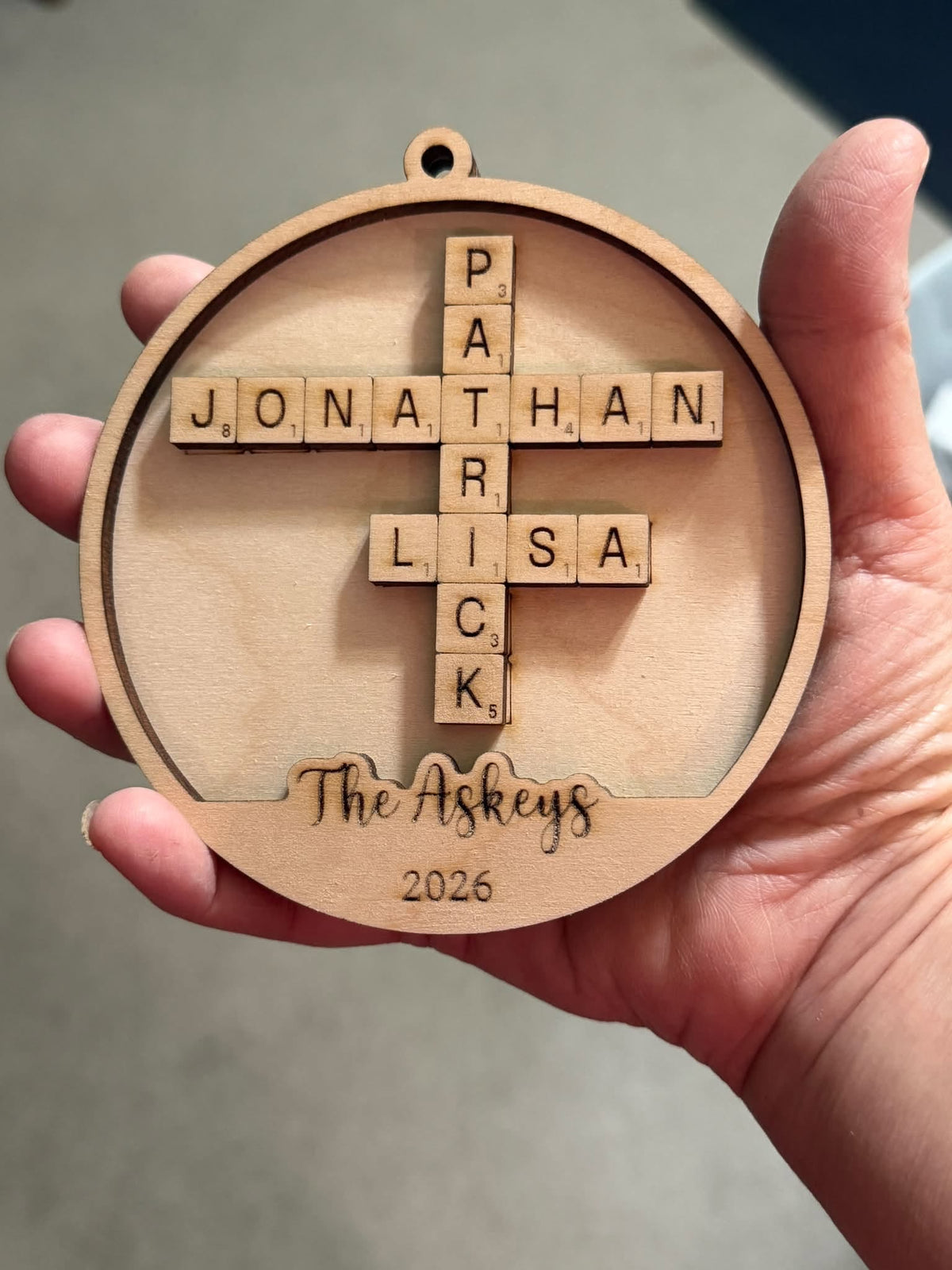 Personalized Family Name Letter Tile Christmas Ornament
