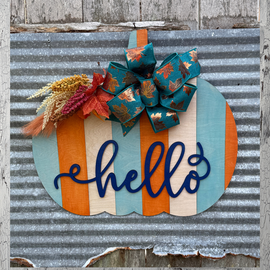 Colorful Shiplap Pumpkin Door Hanger – Orange & Teal Fall Decor