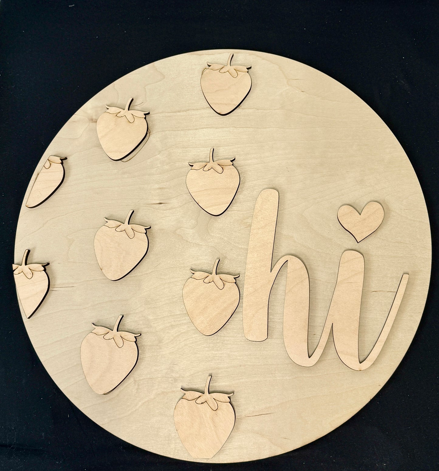 Strawberry Theme Hi Door Hanger DIY Kit | Wood Blank with 3D Words | Reusable Stencil Craft Kit | Round Sign
