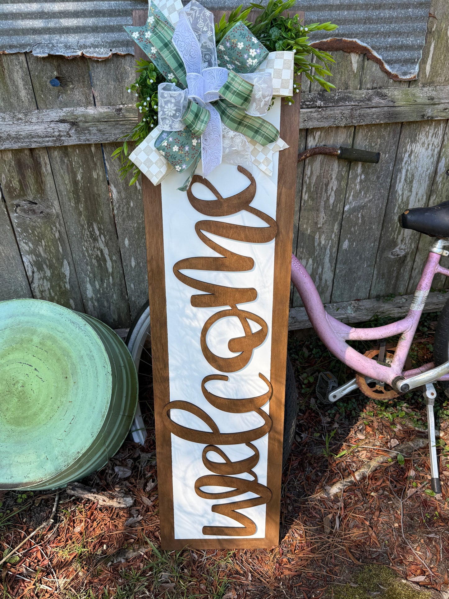 Welcome Chunky Hi Porch Decor Set Leaner and Door Hanger Everyday Year Round Farmhouse Entryway Bundle