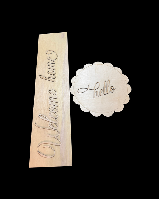 DIY Porch Leaner & Door Hanger Wood Cutout Set – Welcome Home and Hello Blank Kit