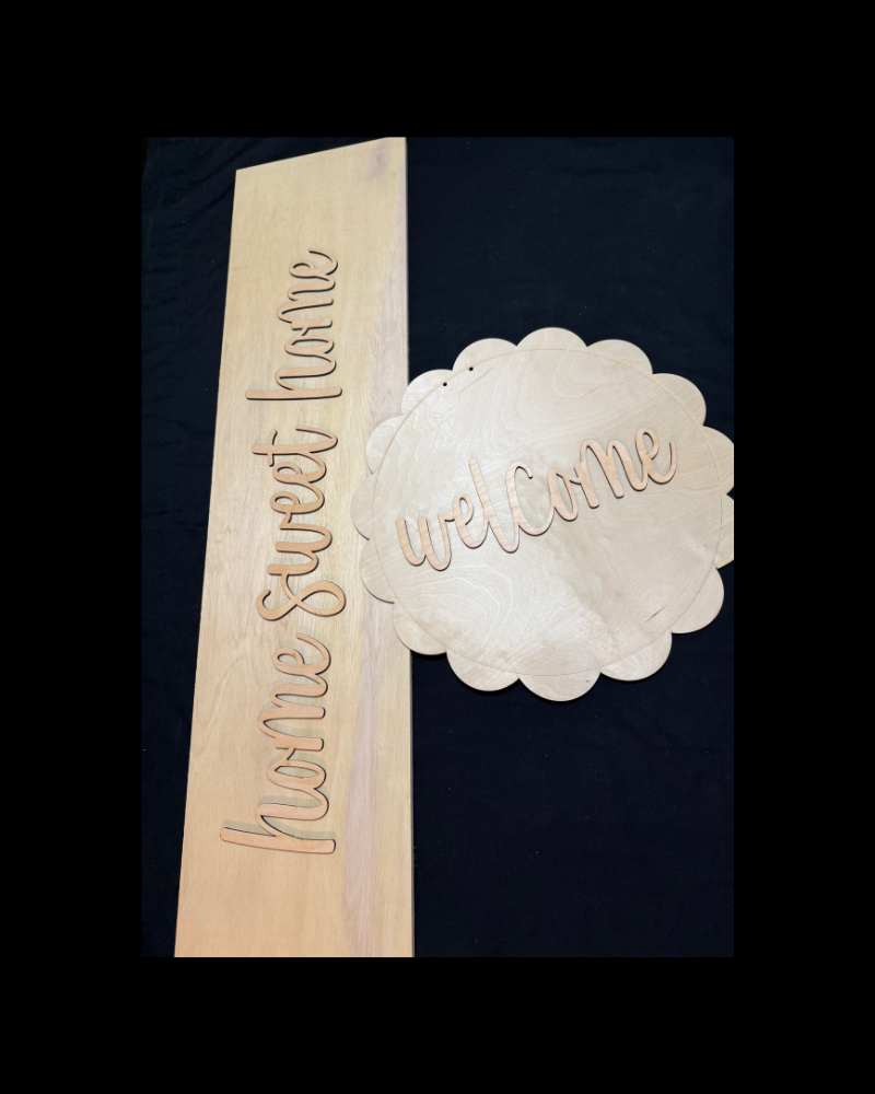 DIY Porch Leaner & Door Hanger Wood Cutout Set – Welcome Scallop Round & Home Sweet Home Blank Kit