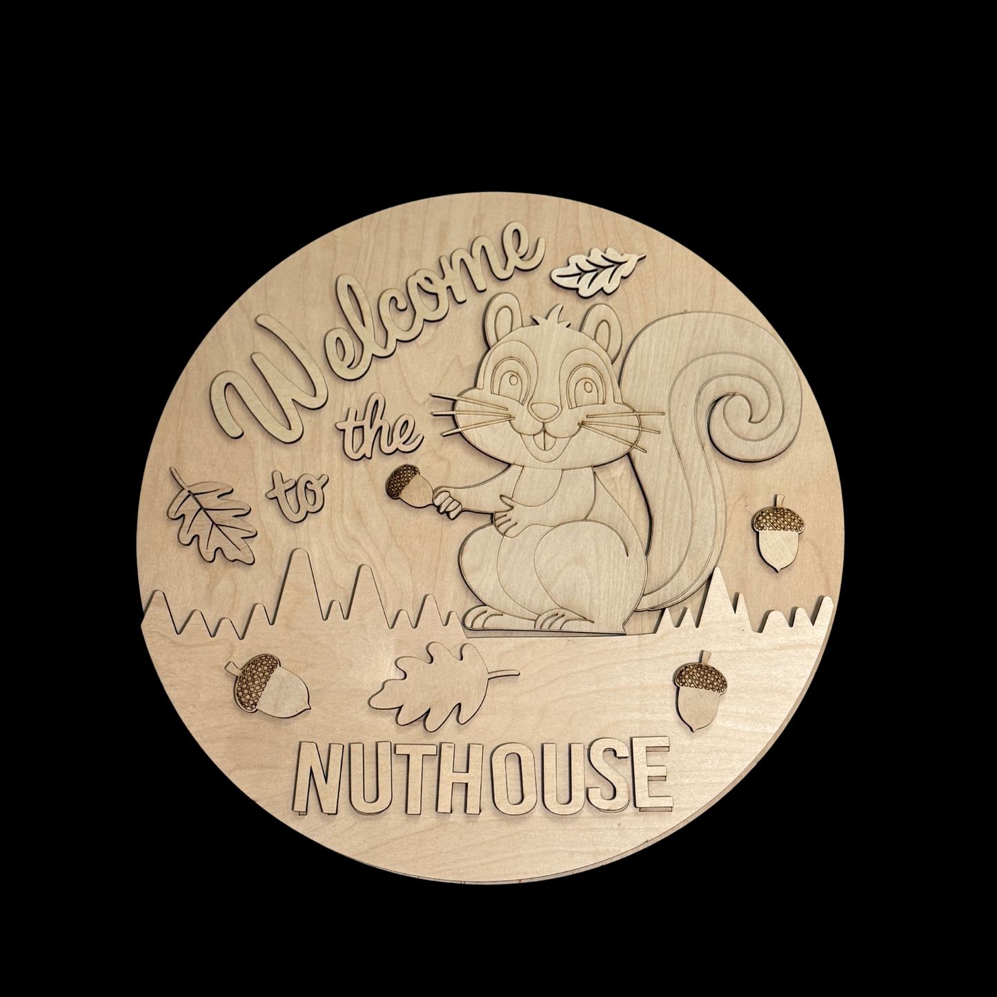 Welcome To The Nuthouse Squirrel w/ Acorns DIY Wood Door Hanger Kit | Funny Fall Sign