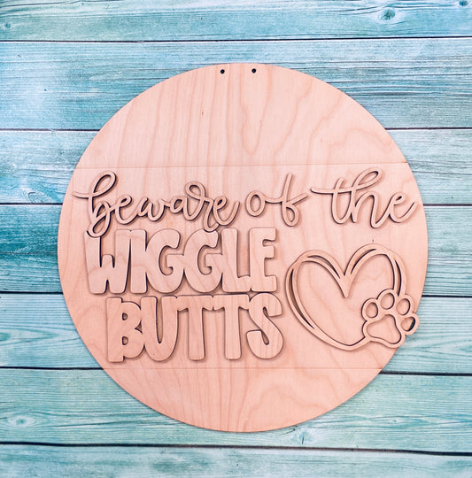 Beware of the Wiggle Butts DIY Wood Door Hanger Kit | Funny Dog Sign