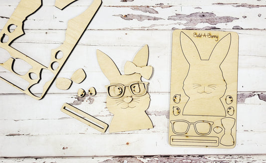 Build A Bunny DIY Pop Out Kit Laser Cut / Engraved Wooden Blank