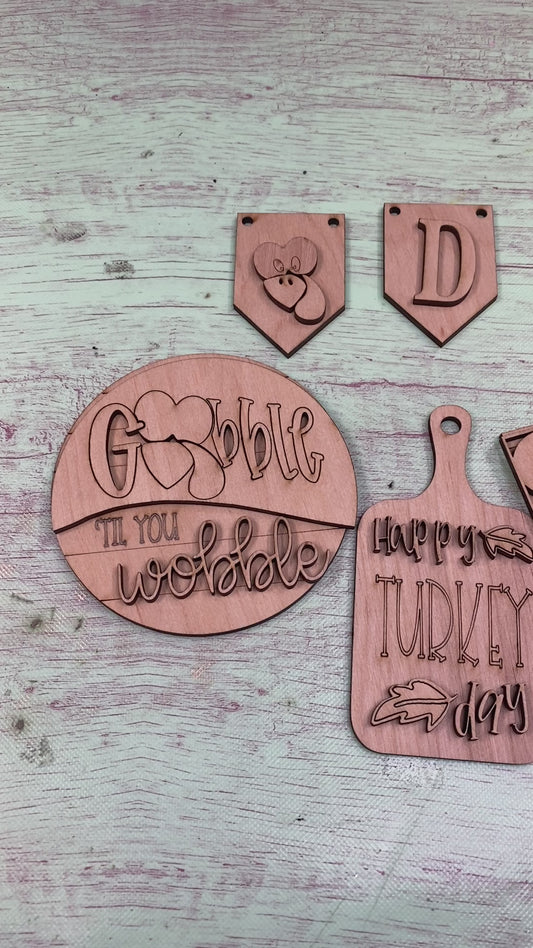 Turkey Day Thanksgiving Themed Tiered Tray Set Laser Cut Blank for DIY Project