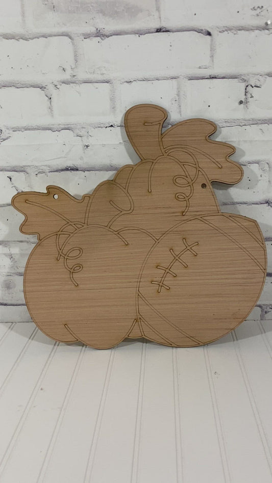 Pumpkins and Football Door Hanger Laser Cut / Engraved Wooden Blank
