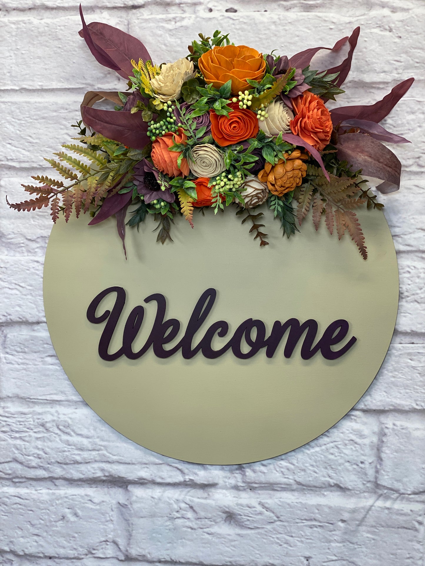 Welcome Door Hanger with Sola Wood Flowers 18"