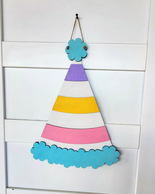 Painted 24" Party Hat Door Hanger / Wall Decor