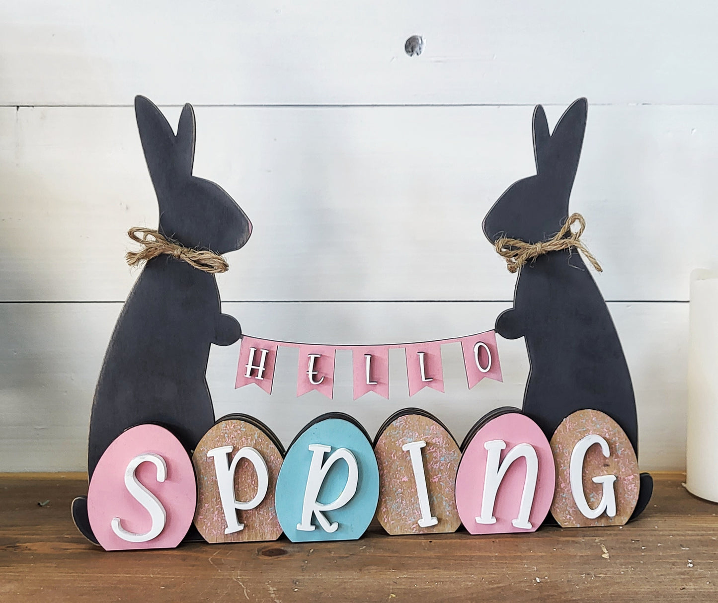 Reversible Happy Easter Hello Spring Bunny Decor Laser Cut / Engraved Wooden Blank